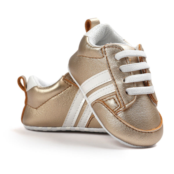 Infant Mocassins Gold with White Stripes