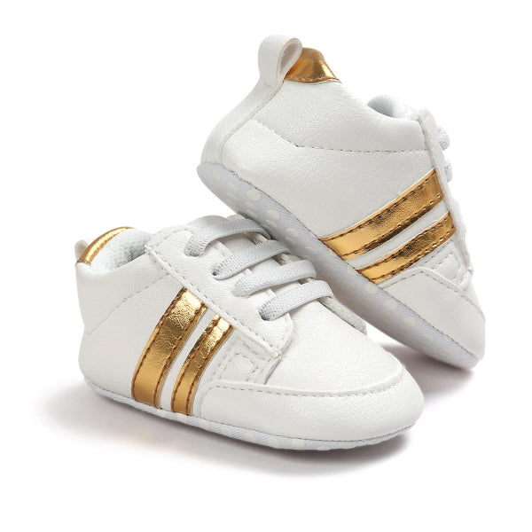 Infant Mocassins White with Gold Stripes