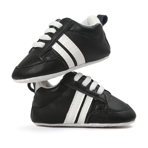 Infant Mocassins Black with White Stripes