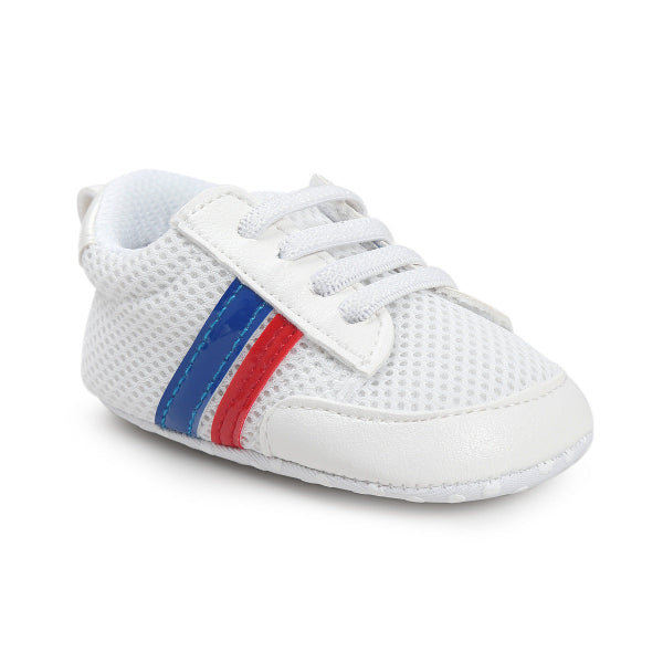 Infant Mocassins White Red and Blue