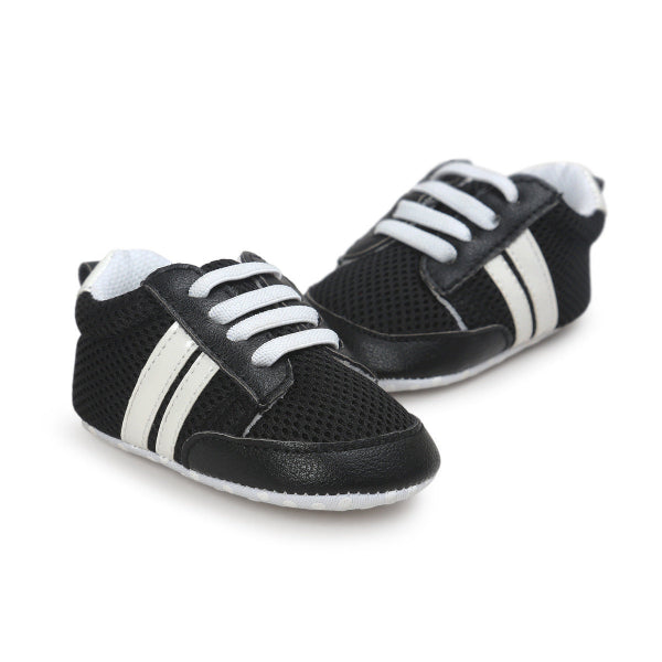 Infant Mocassins Black with White Stripes