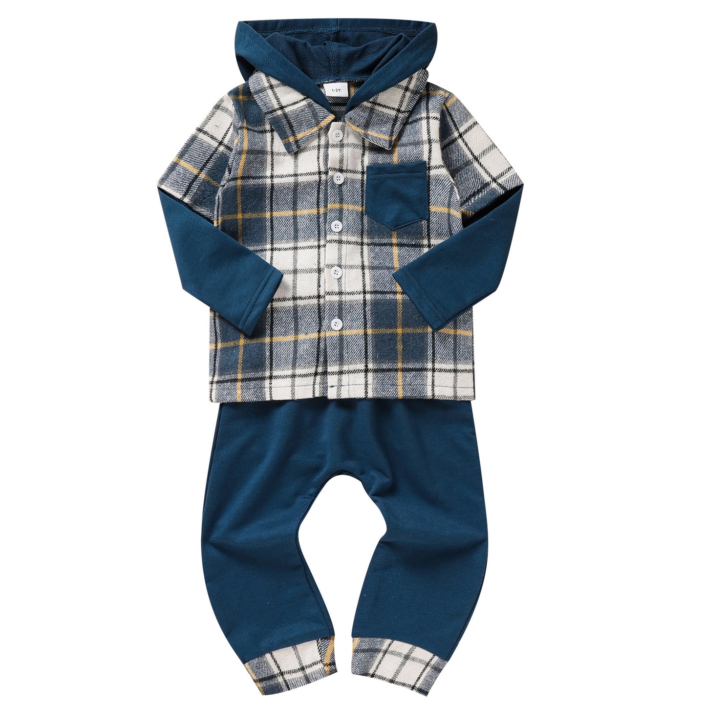 Trendy Toddler Baby Boy Plaid Hoodie Sweatshirt and Pants Set