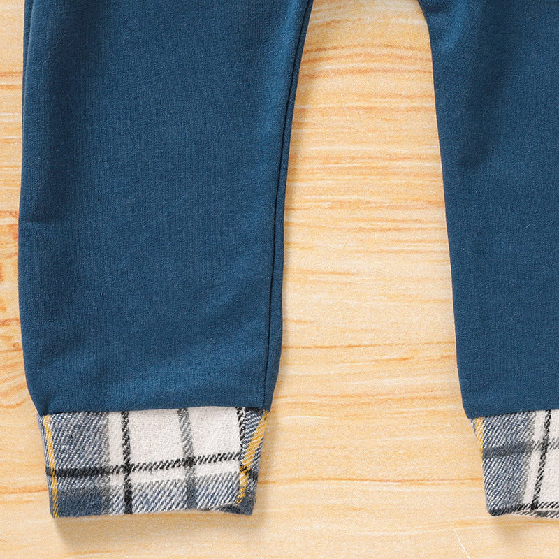Trendy Toddler Baby Boy Plaid Hoodie Sweatshirt and Pants Set