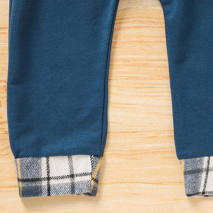 Trendy Toddler Baby Boy Plaid Hoodie Sweatshirt and Pants Set