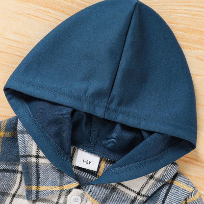 Trendy Toddler Baby Boy Plaid Hoodie Sweatshirt and Pants Set
